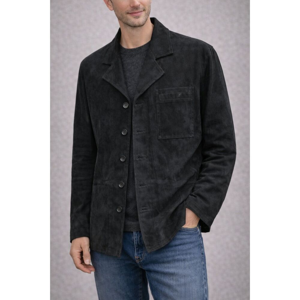 Brandon Thomas Black Leather Blazer Jacket Size M Button Front